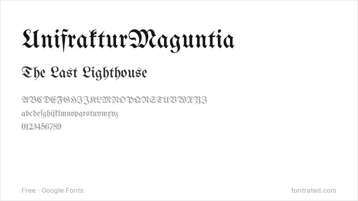 10 Best Free Fonts for Book Covers & KDP 8 - FontRated UnifrakturMaguntia Google Font specimen