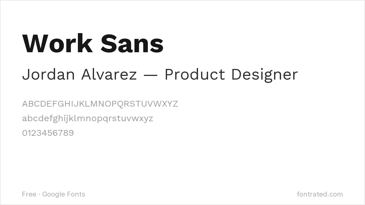 10 Best Free Fonts for a Resume & CV 8 - FontRated Work Sans Google Font specimen - alphabet and sample text preview